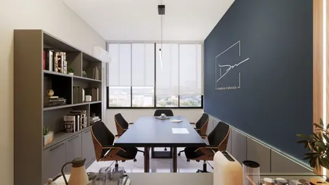 Projeto de interiores da sala de reuniões com biblioteca